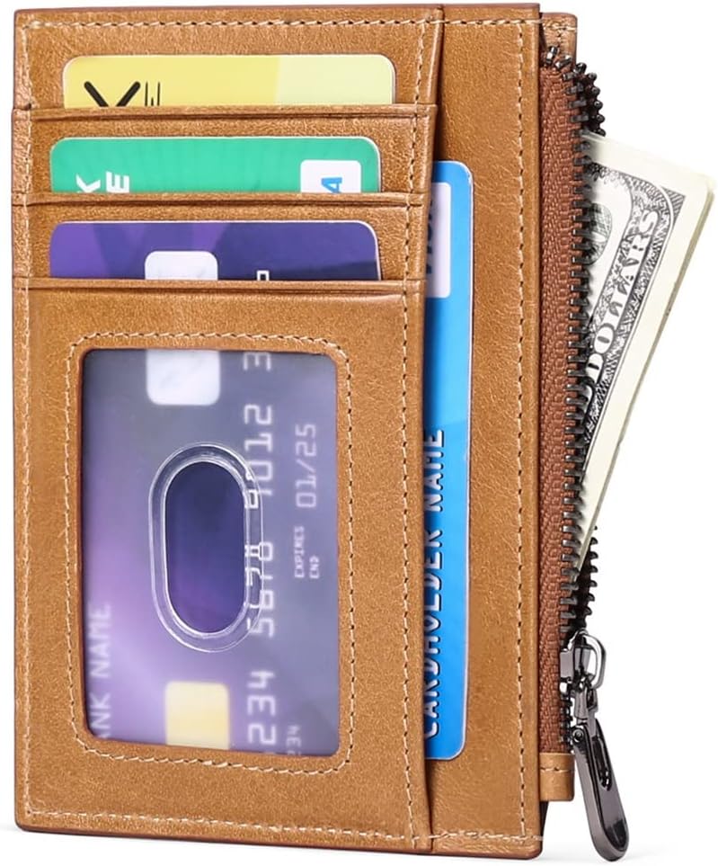 Men's Genuine Leather Card Holder Mini Wallets for Men Business Credit Card ID Badge Holders Zipper Coin Purse Man (Color : D, Size : 12 * 8cm)