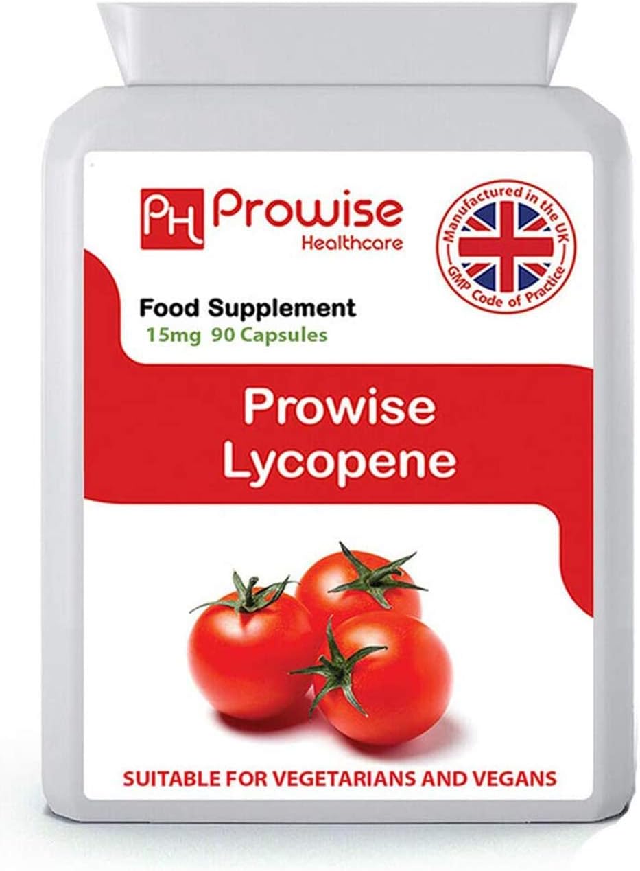 Lycopene 10% Beadlet 15mg | 90 High Strength Lycopene Capsules | Natural Antioxidant | Vegetarian & Vegan Formula | UK Manufactured Under GMP Standards by Prowise Healthcare