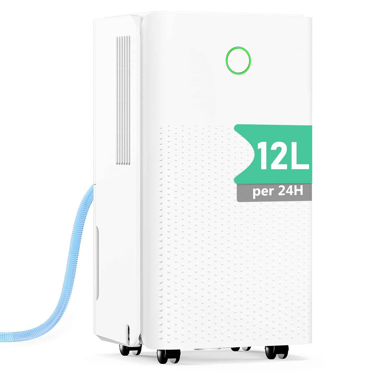 Deshumidificador 12L/Día, Deshumificadores Electrico con Compresor, 3 Modos, Silencioso y de Bajo Consumo, Depósito 2,2L, Drenaje Continuo, Temporizador 24h, Control Automático de Humedad para Hogar