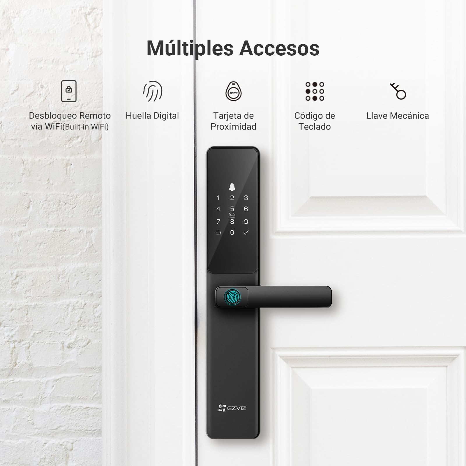 EZVIZ Cerradura Inteligente Y2000, Cerradura de Entrada Sin Llave 7 en 1, Acceso por Huella con Wifi, Impermeable, Cerradura de Seguridad Infantil para Hogar, Apartamento, Villa, Oficina, Hotel (5085)