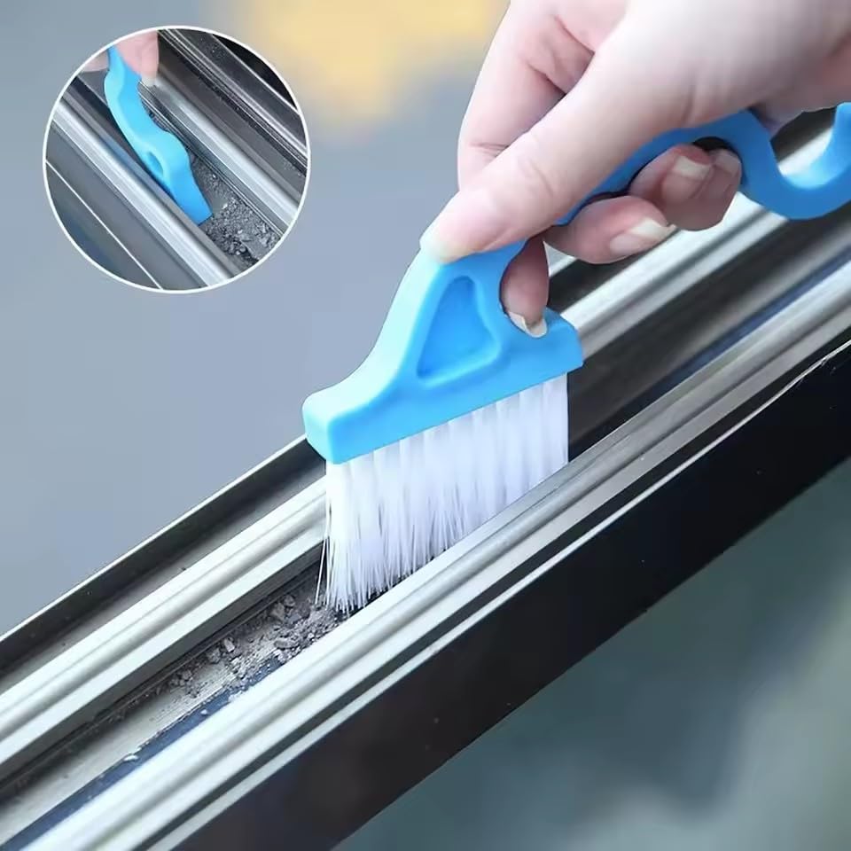 Kenar Temizleme Fırçası ve Kazıyıcı Mavi | Pencere Kapı Oluk Arası Temizlik Aparatı | Dar Alan Köşe Temizleyici | Asılabilir Ergonomik Sap
