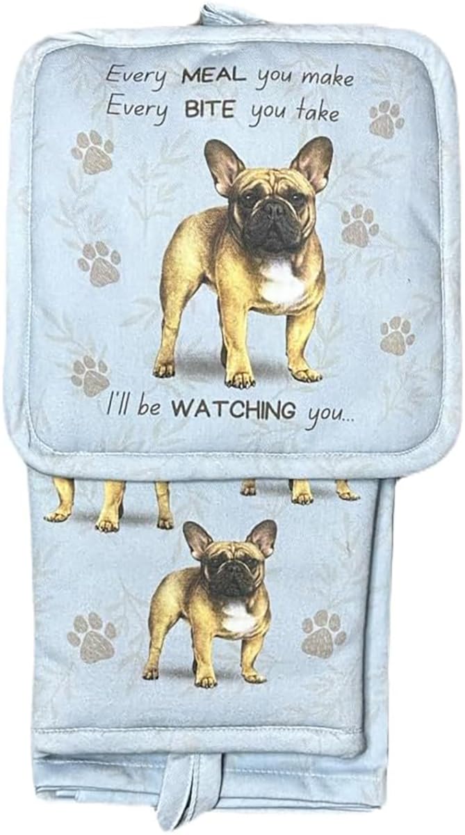Lot De 2 Gants De Cuisine Et Maniques I Love French Bulldog - Motif Bouledogue Français