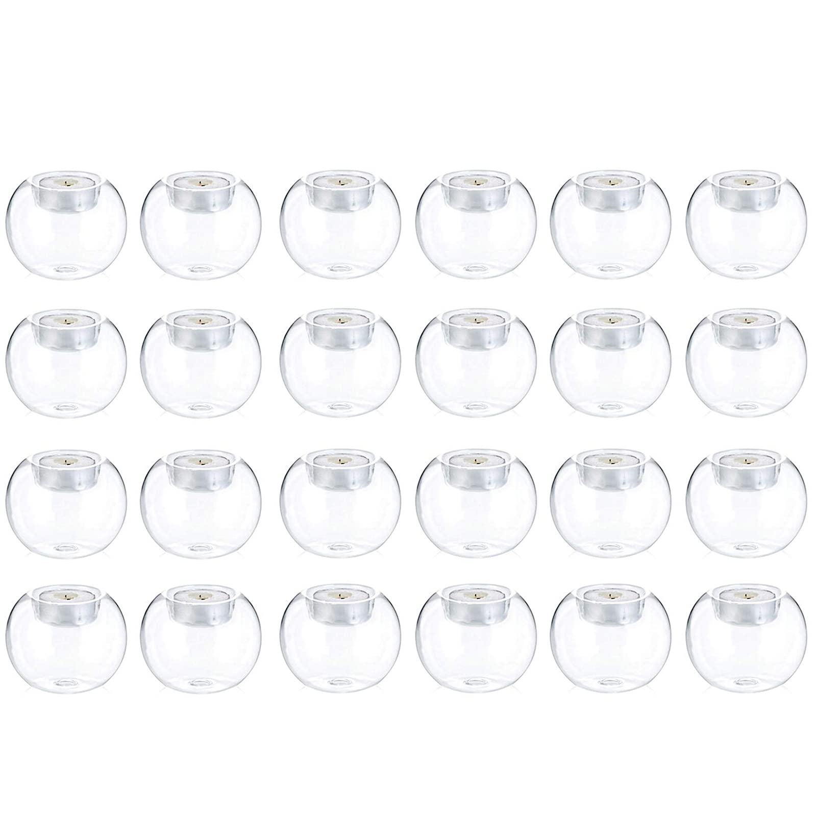 NUPTIO Tea Light Candle Holders Glass: 8cm 24 Set of Bubble Glass Clear Tealight Candleholder Wedding Party Table Centrepieces Christmas Home Dining Tabletop Decor DIY Gifts