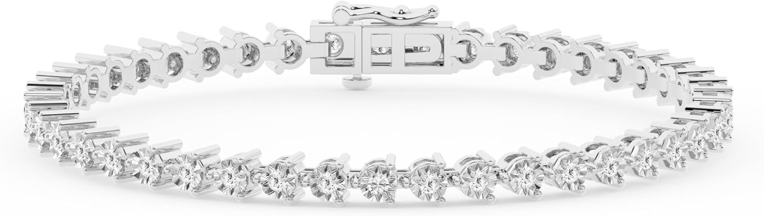 Belacqua 2 Carat Round Lab Grown Diamond Tennis Bracelet in Sterling Silver, 7 Inches Length, Martini Bracelet, J-K Color, I1-I2 Clarity, Fine Jewelry for Women, Gift Box Included