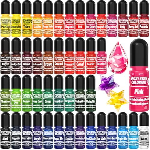 Epoxy Resin Color Pigment – 48 Vivid Colors Liquid Epoxy Pigment, Highly Concentrated, Translucent Resin Dye for Art, DIY, Jewelry & Crafts – Each 6ml/ 0.25 oz