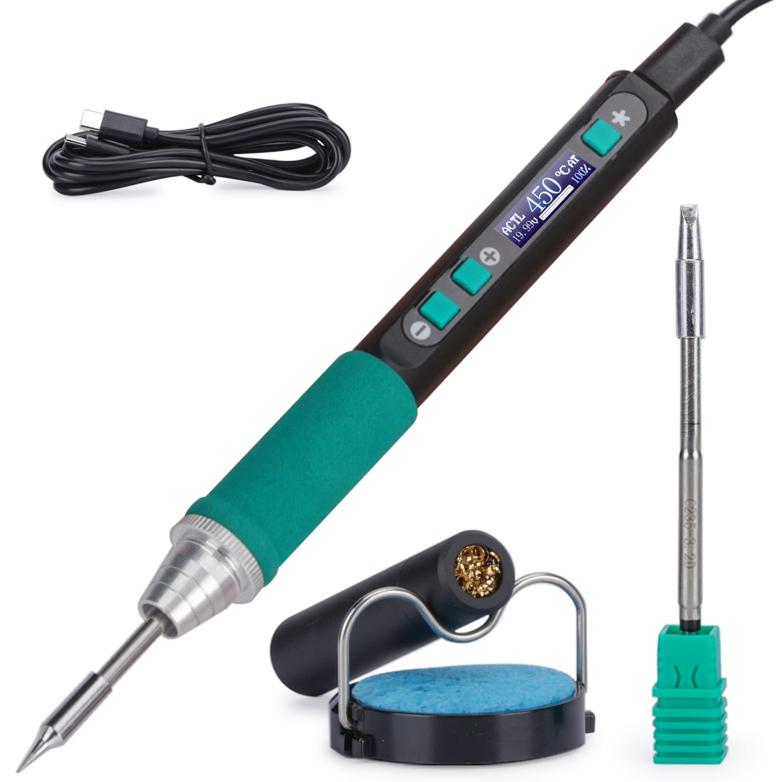 YIHUA 928D-IV Lötkolben Set mit Type-C-Port, Schnellheizung mit C235-Kartusche, Temperatur einstellbar von 90~450°C, PD/QC/Adaptive Protokolle, LCD-Display und multifunktionalem Cover