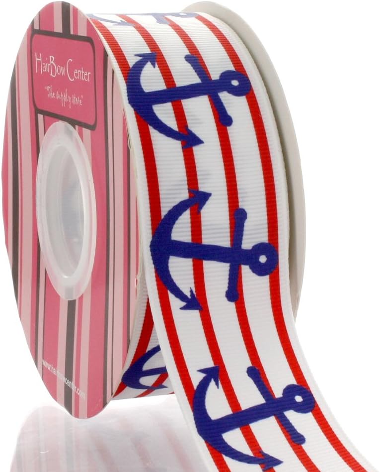1.5" Red Blue Nautical Anchors Grosgrain Ribbon 100 Yard