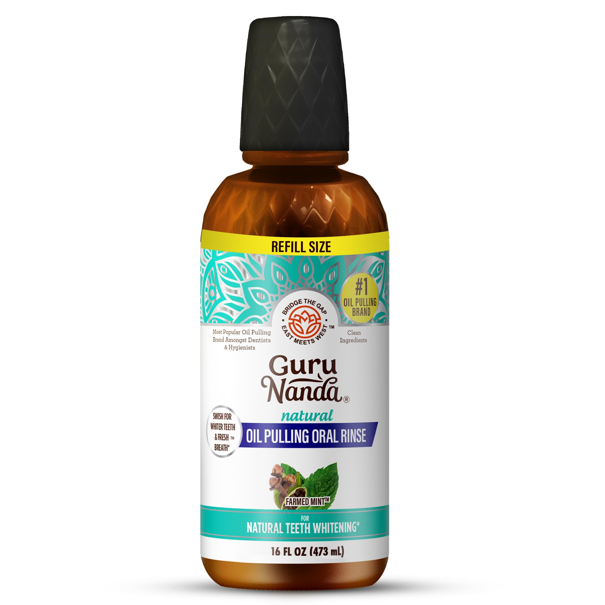 GuruNanda Coconut Oil Pulling with 7 Essential Oils and Vitamin D3, E, K2 (Mickey D), Helps with Fresh Breath, Teeth & Gum Health & More - 16 fl oz