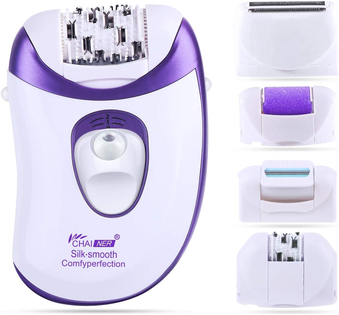Hair Epilator, CHAINER 5 in 1 Electric Hair Removal Rechargeable Razor Women Bikini Trimmer Cordless Lady Shaver Callus Remover with 5 Extra Attachment Hair Care US Plug