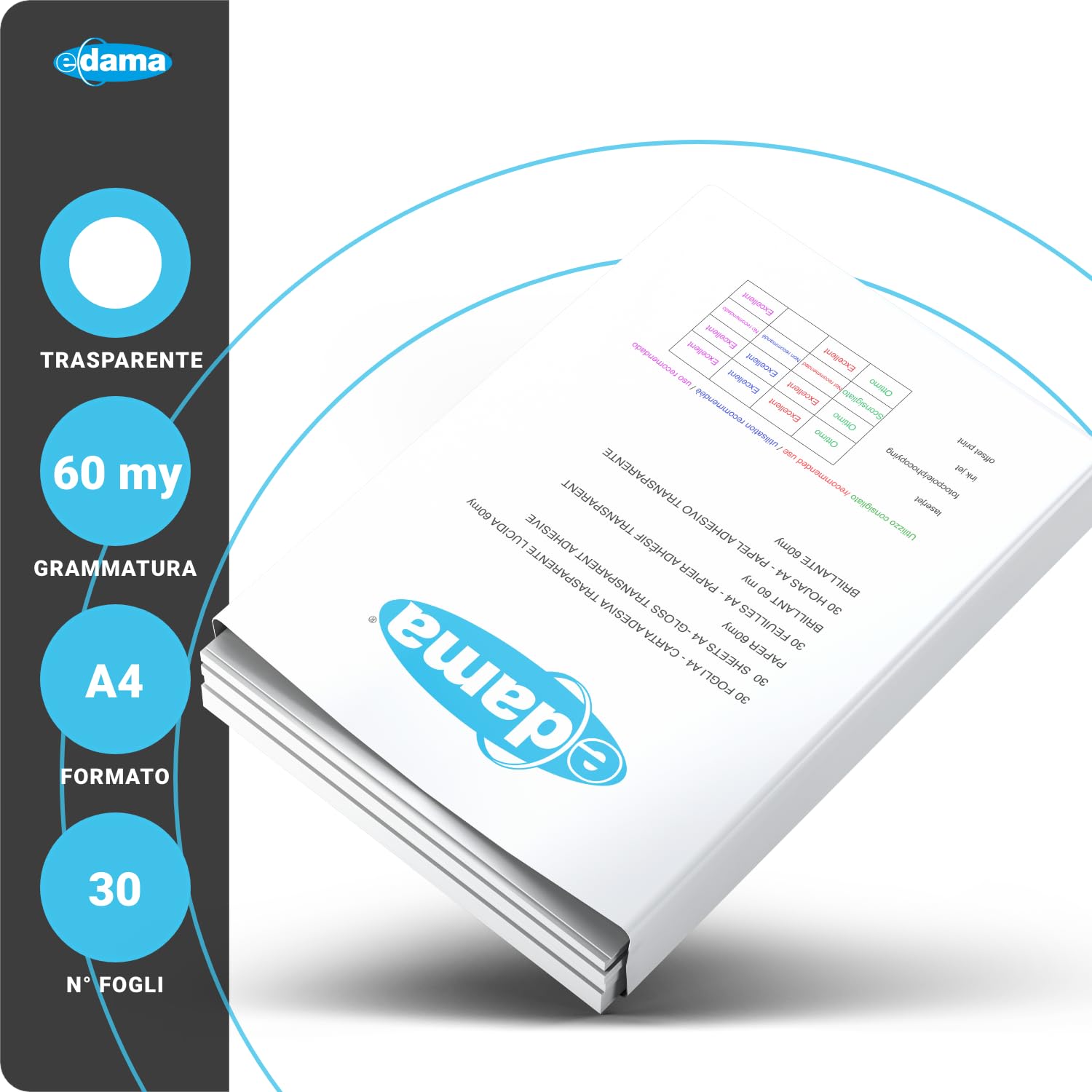 Papel adhesivo transparente. impresión láser 30 hojas a4