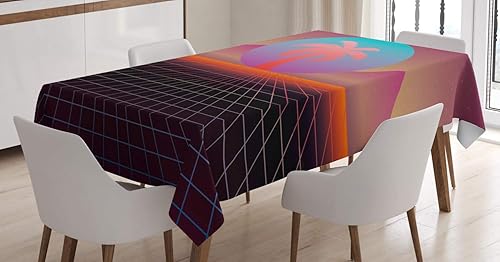 Ambesonne Synthwave - Mantel con diseño retro de escena de los años 80 con silueta de palma sobre sol abstracto y cuadrados, mantel rectangular para