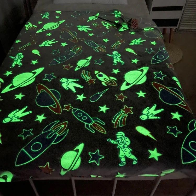 Image of TONY STARK Big Size Unicorn Glow in The Dark Blanket for Kids, 0-15 Years |200x152 Cm| Soft Flannel Fleece Throw, Cozy & Warm All-Season Radium Blanket (Astronaut & Grey Space)