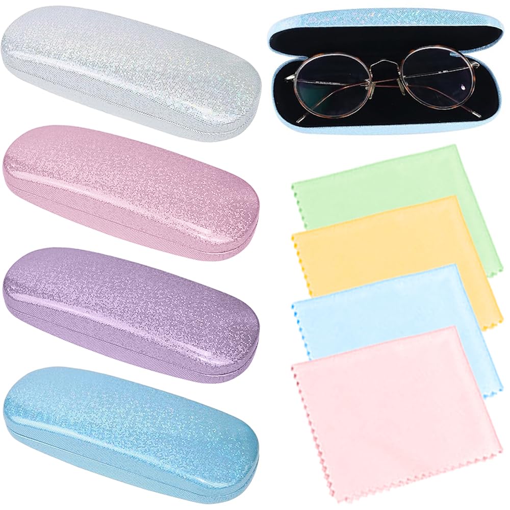 ZexJpr Brillenetui 4er Set Mit Mikrofasertuch - Robuste Hardcase Für Brillen 31cm