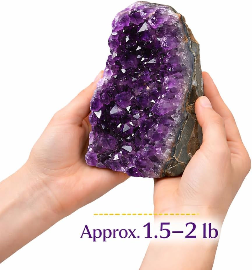 Large Natural Amethyst Crystal Cluster (1.5–2 lb) – Raw Brazilian Purple Geode Druzy Quartz – Healing Crystal Stone for Home Decor, Meditation, Chakra Energy & Spiritual Gifts