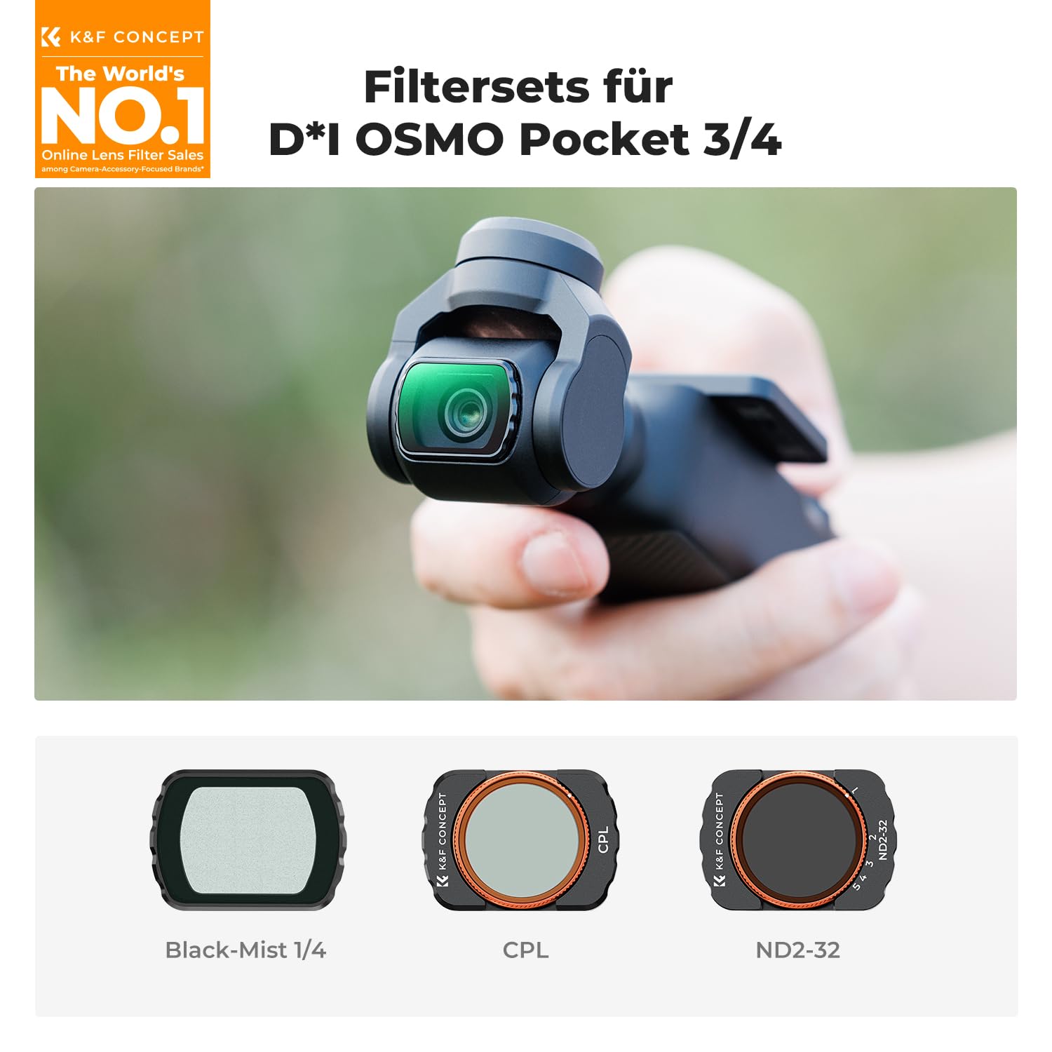 K&F CONCEPT FSD05 Filterset kompatibel mit DJI OSMO Pocket 4/3, CPL Filter,ND2-32 ND Filter, magnetisches Black-Mist 1/4 Filter, Osmo Pocket 3 Zubehör, Osmo Pocket 4 Zubehör(Aluminiumrahmen)