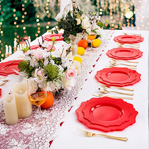 Colosus Disposable Plastic Plates 60Pcs, Red Party Plates, Heavy Duty 30 Dinner Plate 10.5” And 30 Salad/Dessert Plate 8.25” #TOP5