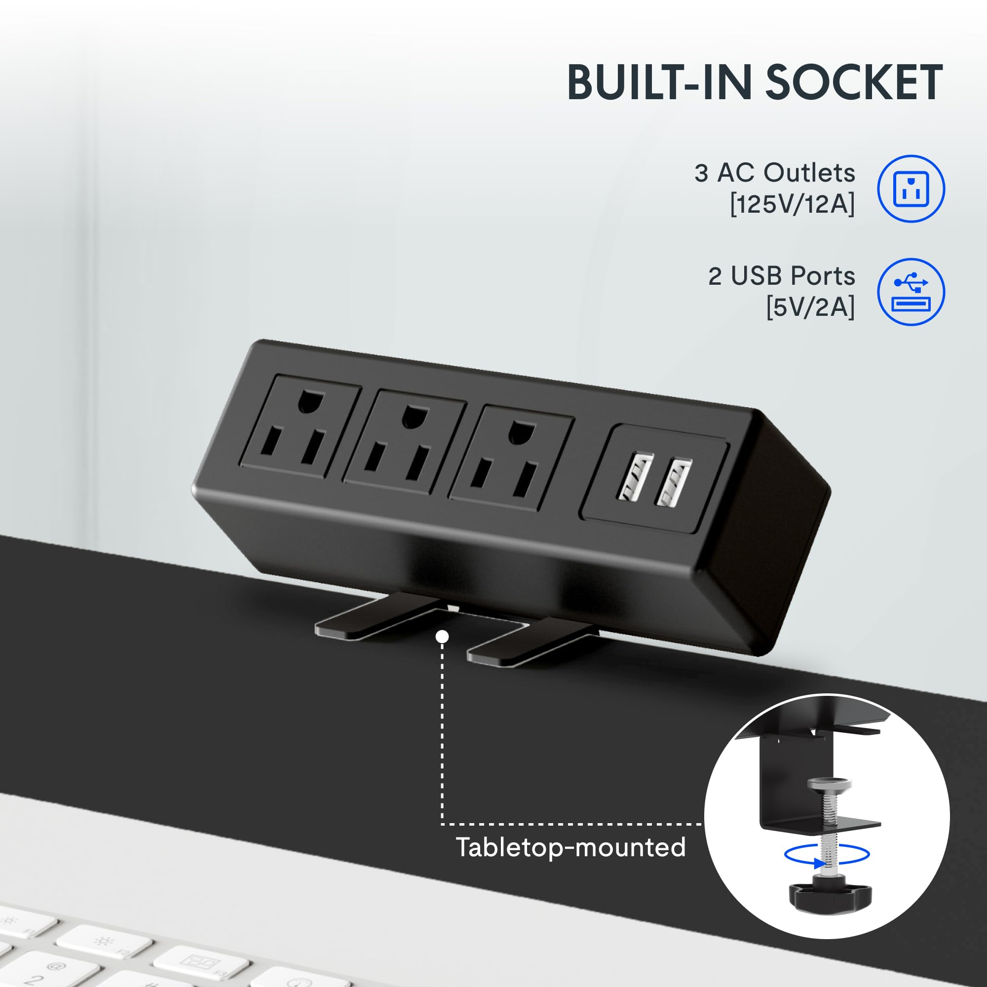 FLEXISPOT EN2 Whole-Piece Standing Desk with Clamp Power Strip 48x24 Electric Stand Up Height Adjustable Desk with Cable — view 3