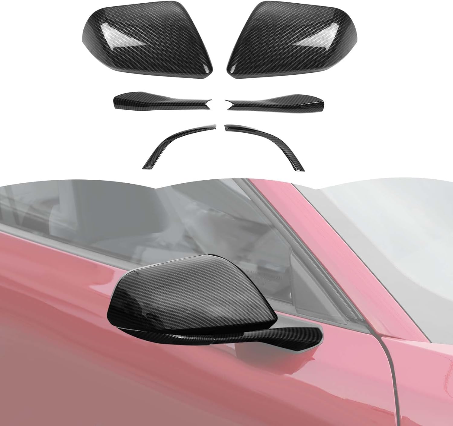 RT-TCZ Rearview Mirror Cover Reversing Mirror Base Cover Trim Kit Decoration Accessories for Ford Mustang 2015-2023 (Carbon Fiber)