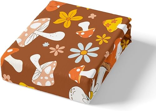 Miniatura 5 de Juego de ropa de cama infantil retro hippie de los años 60 y 70, tamaño individual, estampado de hongos y flores groovy, para decoración de