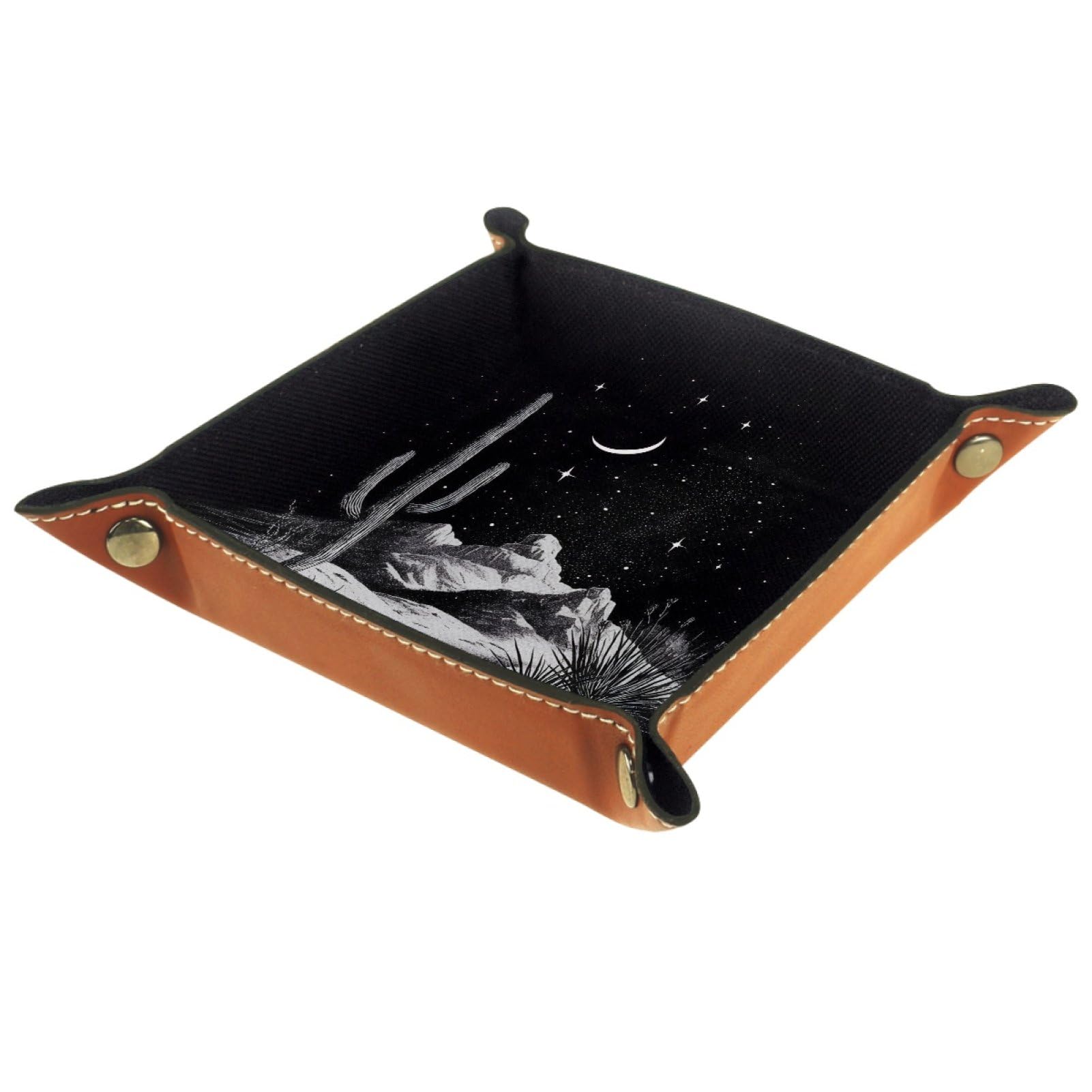 VAPOKF Cactus Moon Dice Trays Quadrilateral Dice Folding Tray Microfiber Leather Holder for Table Games RPG DND, 20.5 × 20.5 cm