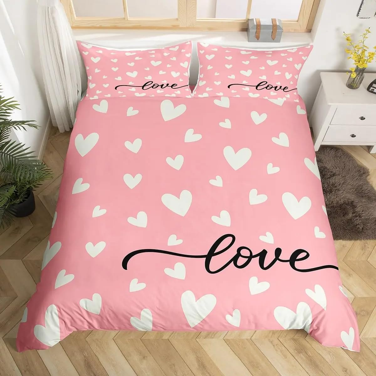 Housse de couette blanche avec cœur pour créer une décoration de chambre d'enfant cosy