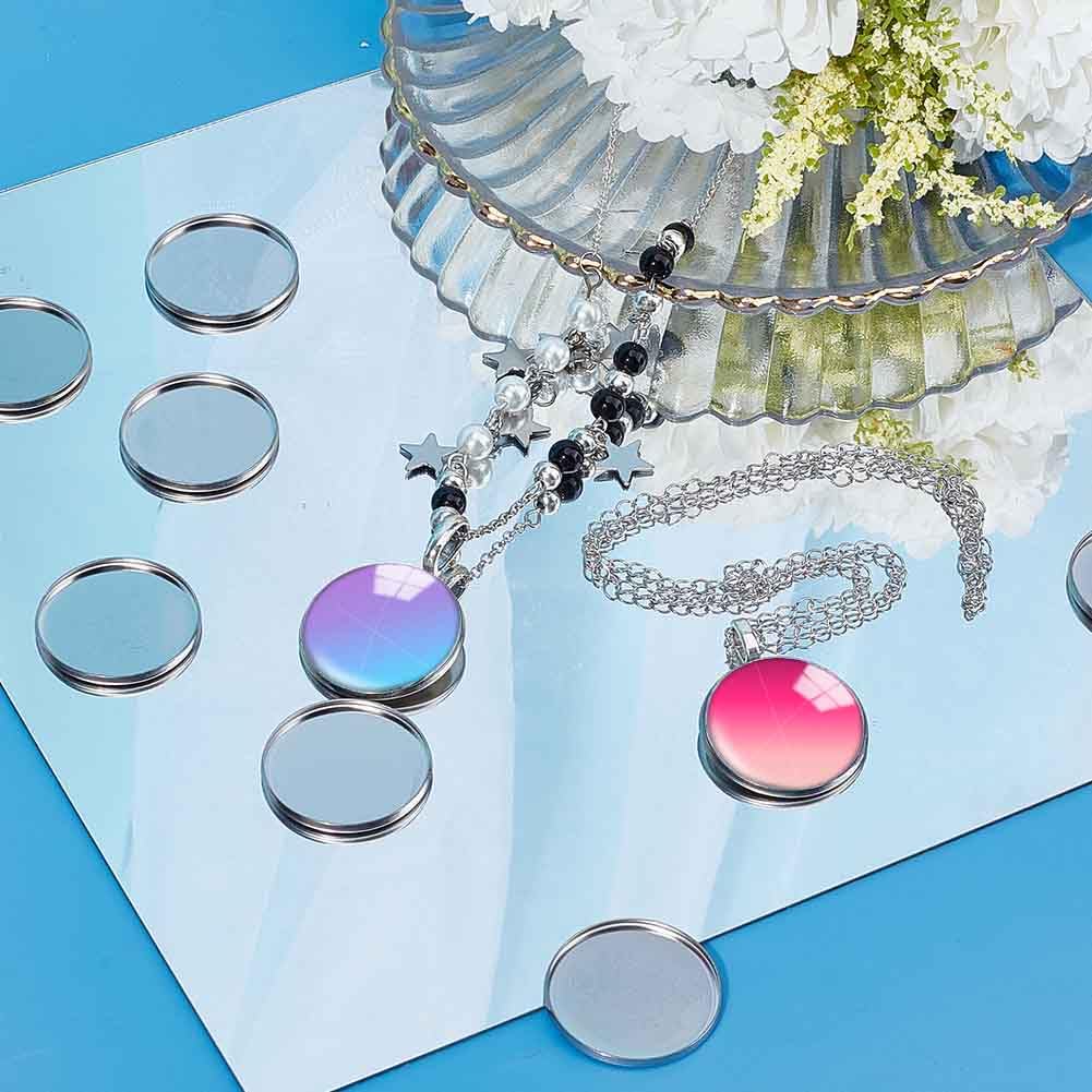 SUNNYCLUE 1 Boîte De 60 Plateaux à Cabochons Ronds En Métal Argenté De 25mm 304 Plateaux à Cabochons Plats à Base Vierge En Acier Inoxydable Paramètres Pour La Fabrication De Bijoux Breloques Pendent