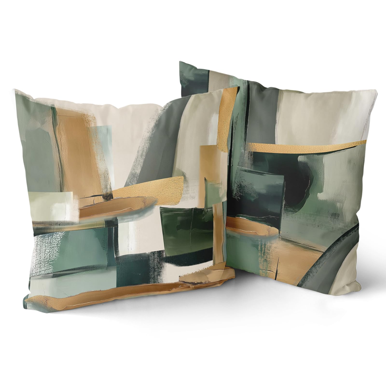 Giwawa Sage Green Gold Pillow Covers Abstract Green and Gold Throw Pillow Covers Set of 2 Modern Minimalist Square Pillow Case for Sofa Bed Living