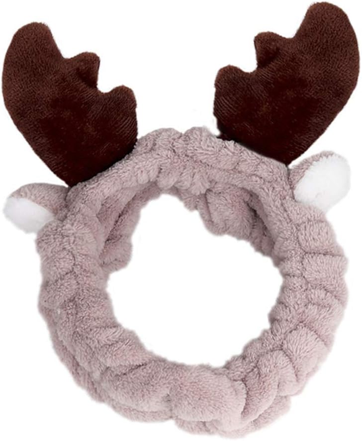 Antler Makeup Headband Christmas Wash Hairband Antlers Soft Hair Band Elk Antlers Elastic Head Wrap for Girls Women Washing Face Shower Skincare Xmas Favors 2pcs