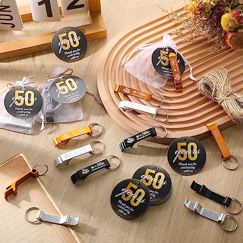 Dandat 54 Sets 50th Birthday Party Favors for Guests Birthday Beer Opener Keychain Cheers to 50 Bottle Opener Keychain with Thank You Cards and Gift Bags for Anniversary Wedding Party Favors - Image 4