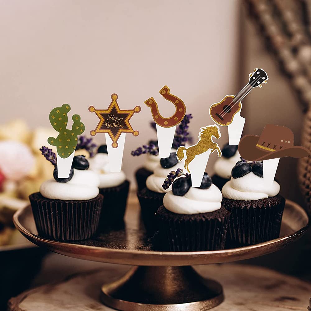 Cowboy & Pferde Cake Topper Set – 25 Stück, Aus Papier – Für Western Geburtstag, Hochzeit & Kinderparty – Cupcake Deko