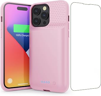 Battery Case for iPhone 14 Pro Max,14 Plus and 13 pro Max, Real 8600mAh Rechargeable Smart Extended Charging Case, Ultra-Slim Portable Protective Battery Pack 6.7 inch Pink
