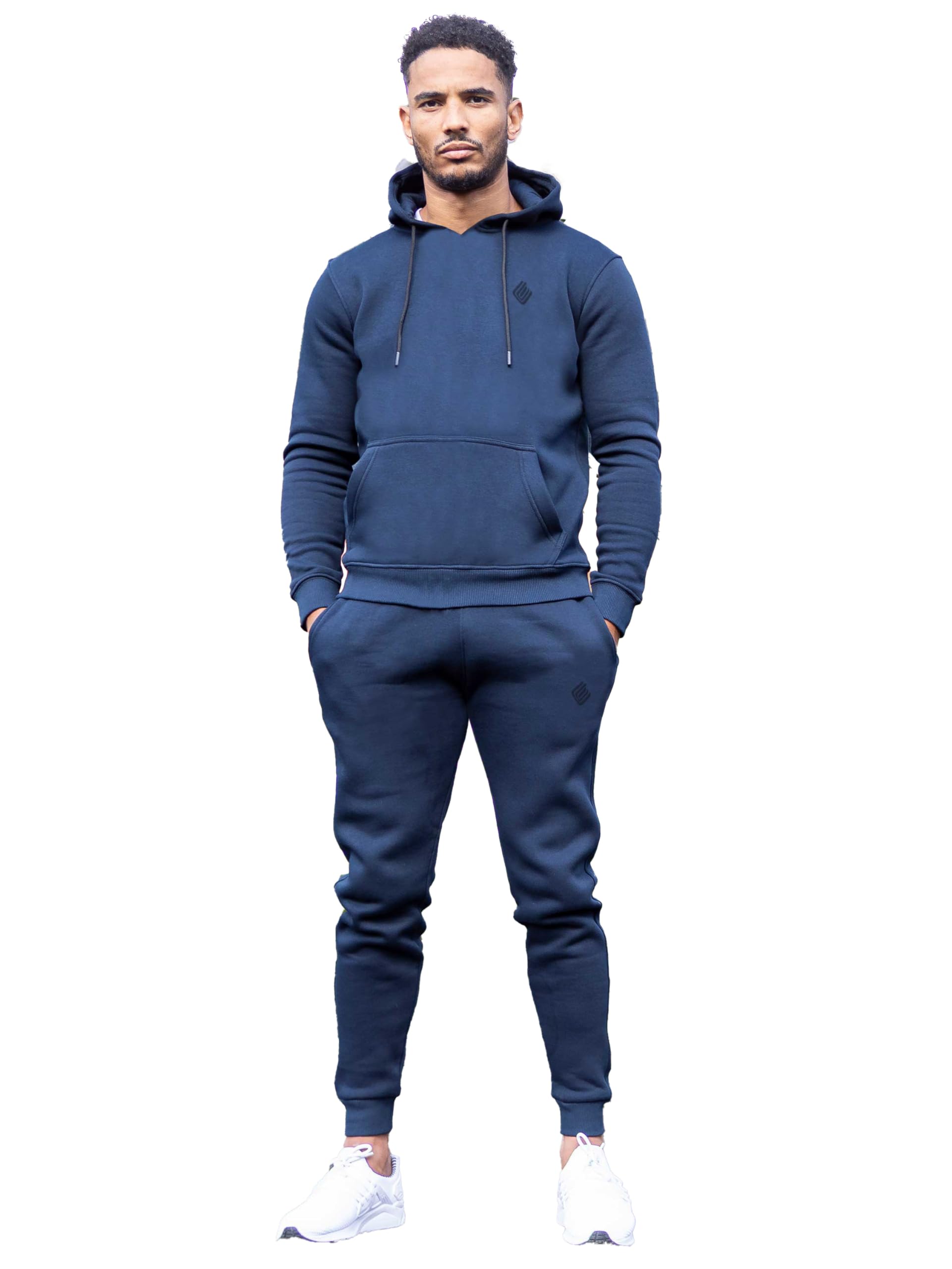 989Zé ENZO Mens Tracksuit Long Sleeve Pullover Overhead Hoodie and Casual Cotton Fleece Joggers Pants Set HD578 + JG579 TRACKSUIT NAVY 2XL