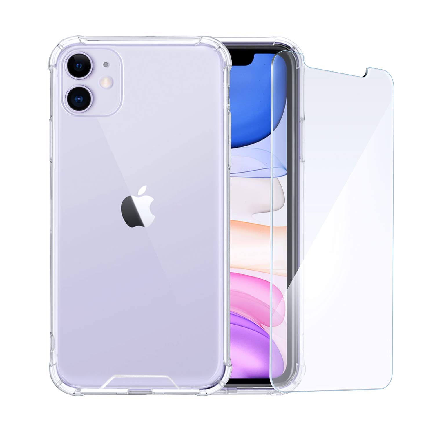 ROOCASE iPhone 11, Plexis Slim and Lightweight Clear TPU PC Case with Reinforced Tempered Glass Screen Protectors