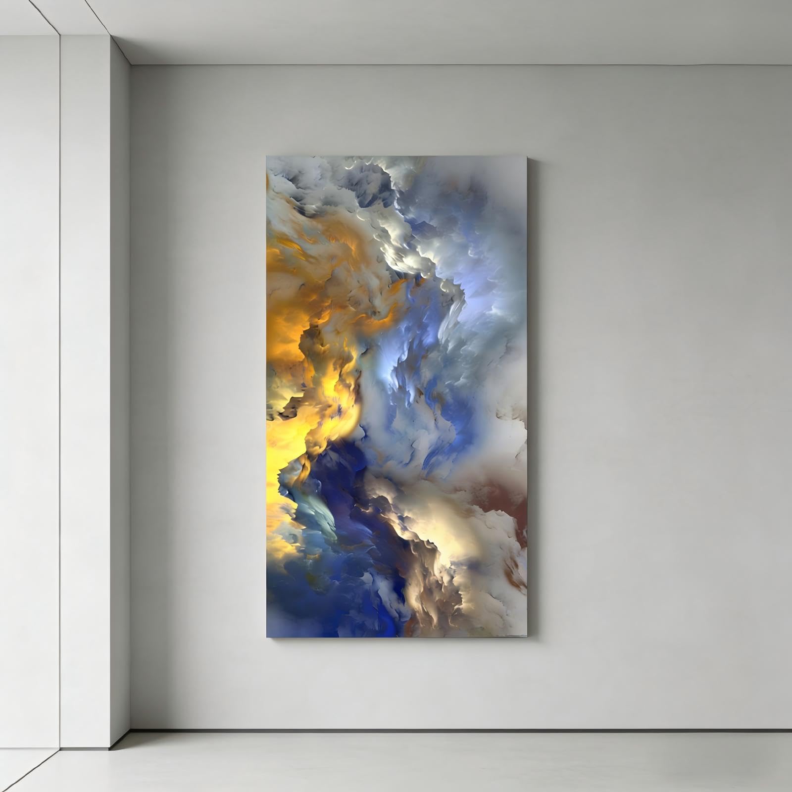 RGsixiot Tableau sur Toile Abstrait Vertical Nuages Bleus et Dorés