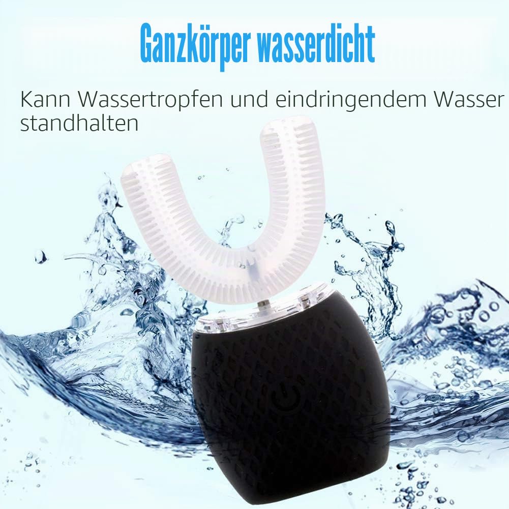 Automatische Ultraschall-Zahnbürste, Elektrische Schallzahnbürste mit 360° Reinigung, U-förmiges Design, 4 Modi, Zahnaufhellungsbürste mit Timer, Für Erwachsene, Effektive Tiefenreinigung (Schwarz)