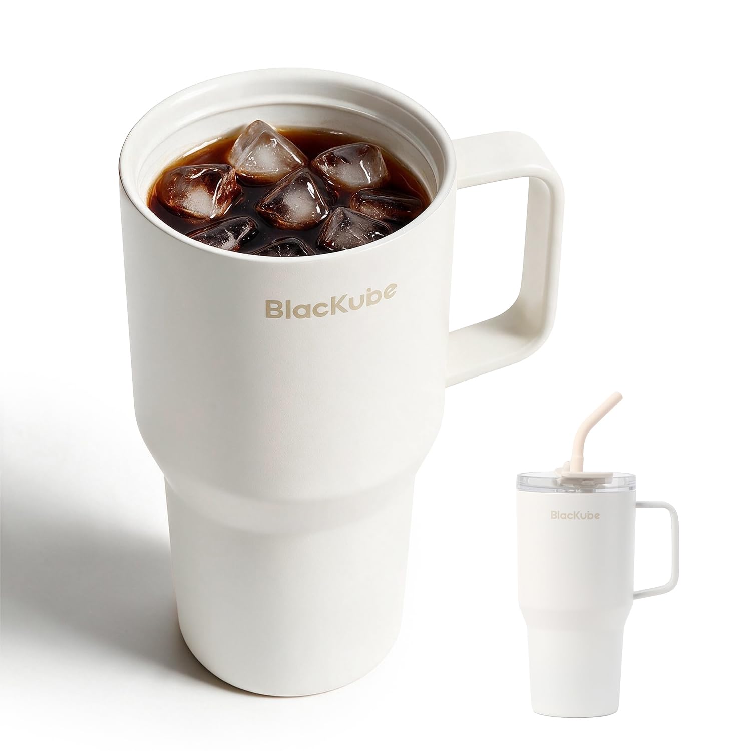 Blackube セラミック タンブラー ストロー付き 取っ手付ケトル 秋冬カラー 800ml コーヒー 真空クエンチャー 保温保冷 真空断熱広口 大容量 直飲み ホームオフィ アウトドア 女の子 男の子 ソイミルクホワイト