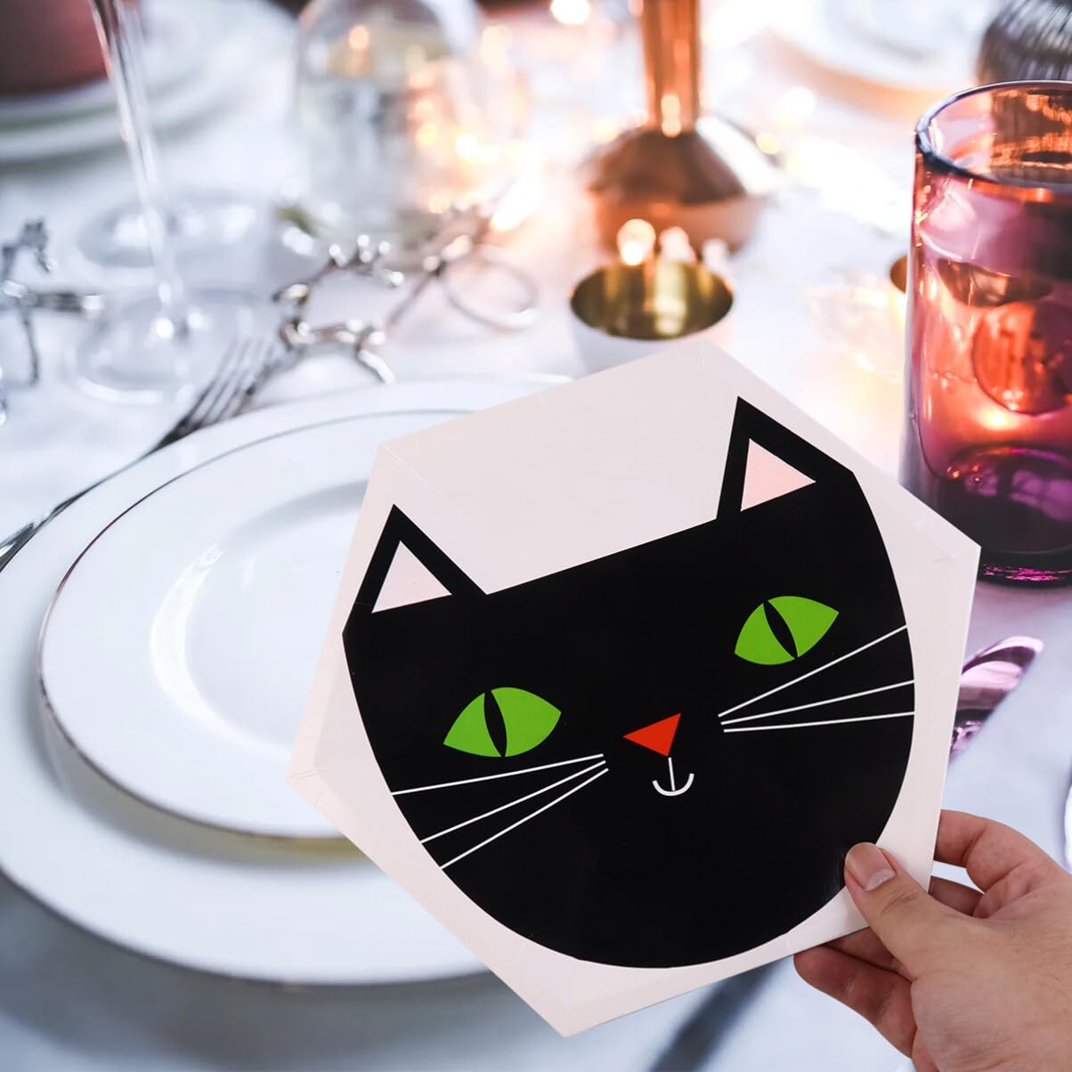 Amazon.co.jp: ハロウィン プレート紙皿 黒猫 使い捨て食器セット 16枚