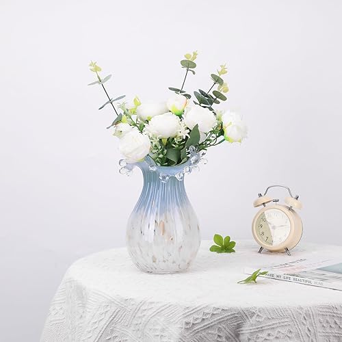 Miniatura 6 de Jarrón de vidrio soplado, jarrón de boca ancha, moderno jarrón de vidrio Art Deco para el hogar, sala de estar, oficina, comedor, estantería central