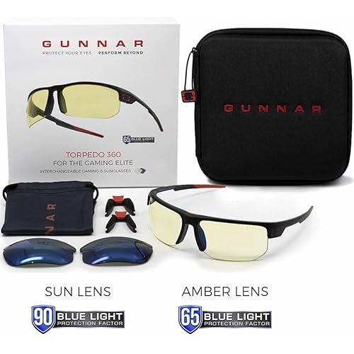 Miniatura 7 de Gaming Glasses  Blue Light Blocking Glasses  Torpedo 360Onyx by GUNNAR  65% Blue Light Protection & Sun Lens, 100% UV Light, Anti-Reflective To