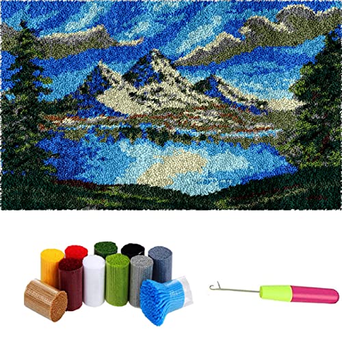 ZCED Knüpfteppich Zum Selber Knüpfen, DIY Natürliche Landschaft Stickteppich Knüpfen Set Handarbeit Kissenbezug Hand Craft Crochet Für Kinder Und Erwachsene Home Decor,Color-60 * 85cm/24 * 33in Cover