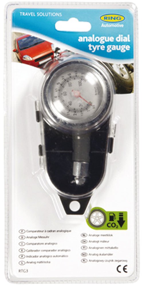 Ring RTG3 Manometro Per Pressione Gomme - Analogico 0-100 Psi / 0-7.5 Bar - Preciso E Compatto - 3