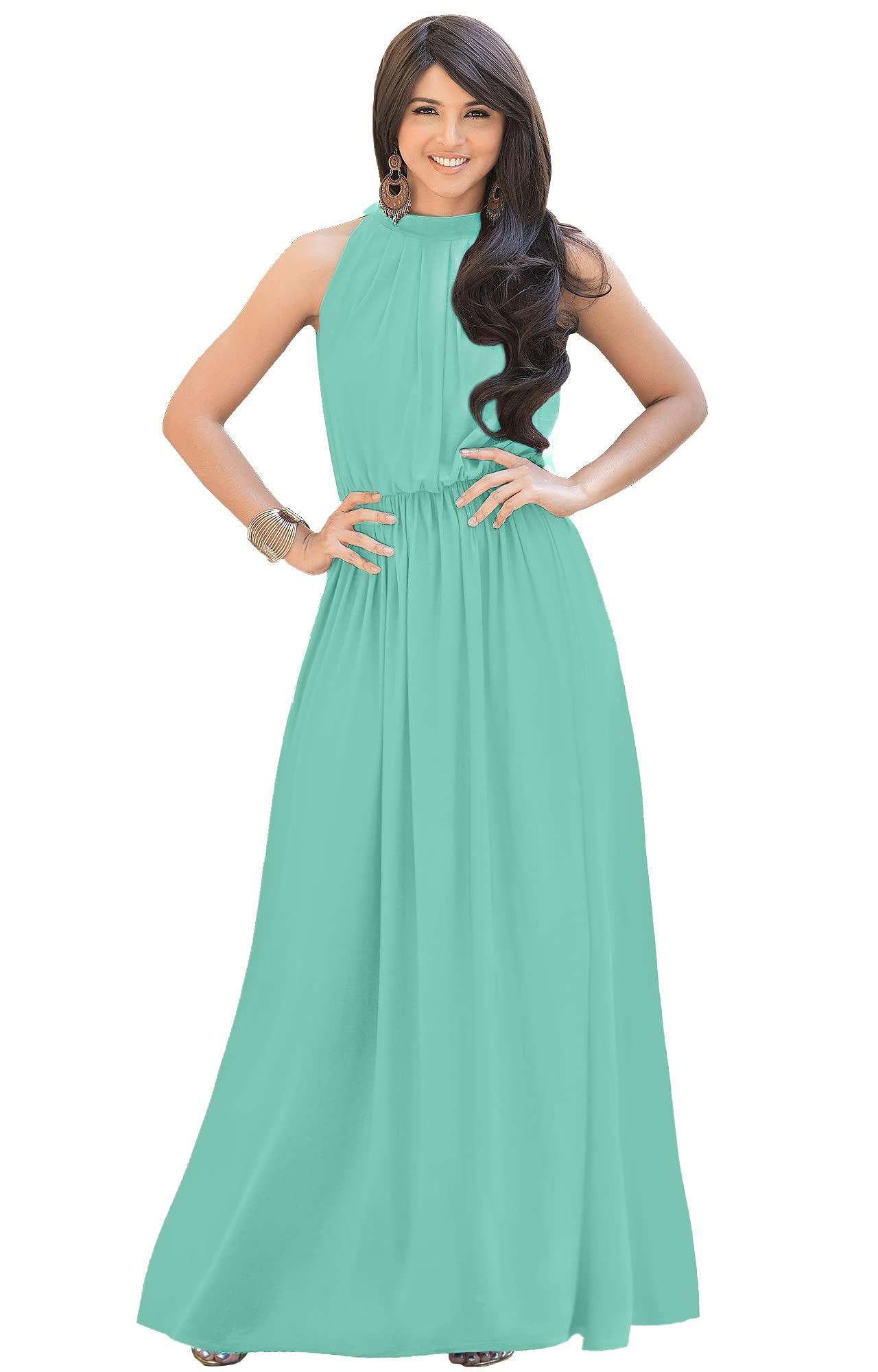 KOH KOH Womens Customized Long Sexy Sleeveless Bridesmaid Halter Neck Wedding Party Guest Summer Casual Brides Formal Evening A-line Gown Gowns Personal Custom Maxi Dress Dresses, Light Mint Green