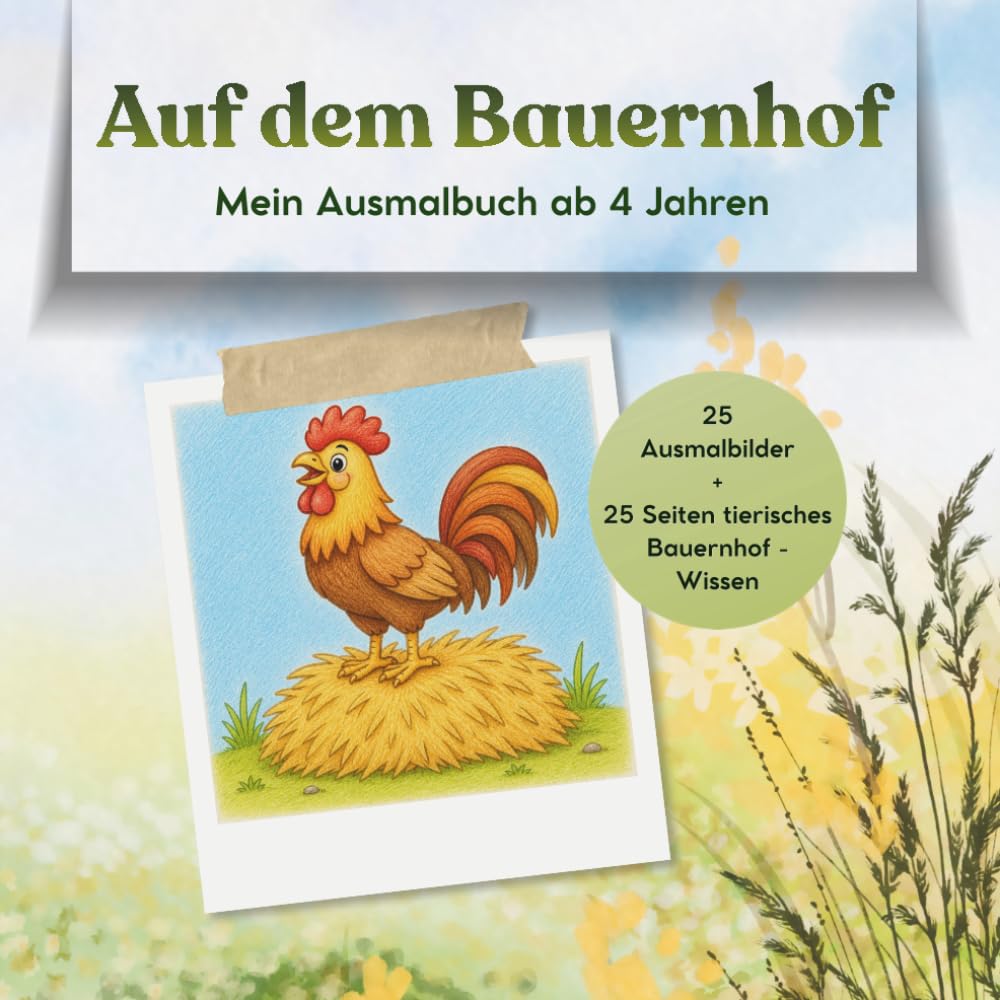 Kleine Auszeit auf dem Bauernhof: Ausmalbuch mit 25 großen Motiven und 25 Seiten spannendes Wissen rund um das Leben auf dem Bauernhof – ab 4 Jahren