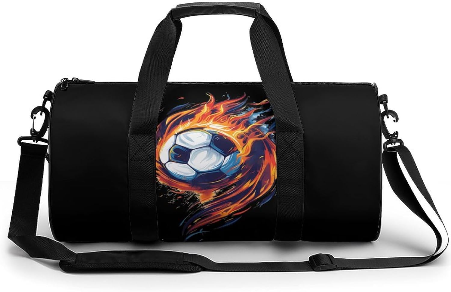 Soccer in Flame Gym Sport Bag Travel Duffle Backpack Weekender Overnight with Shoes Compartment for Women Men