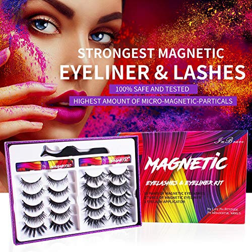 image for InBrave Magnetic Lashes Kit , Reusable 3D 5D Magnetic Eyelashes Set wi