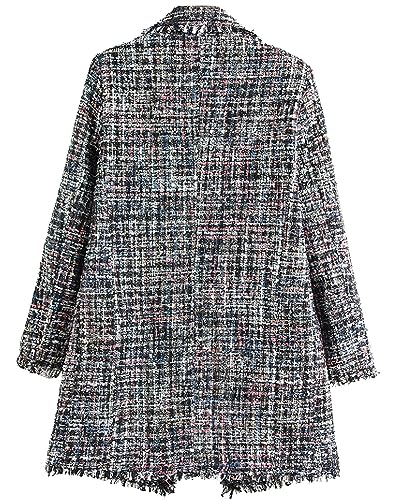 ebossy Women's Double Breasted Pearl Button Tweedy Fringed Jacket Colorful Mid Long Coat with Tassels3