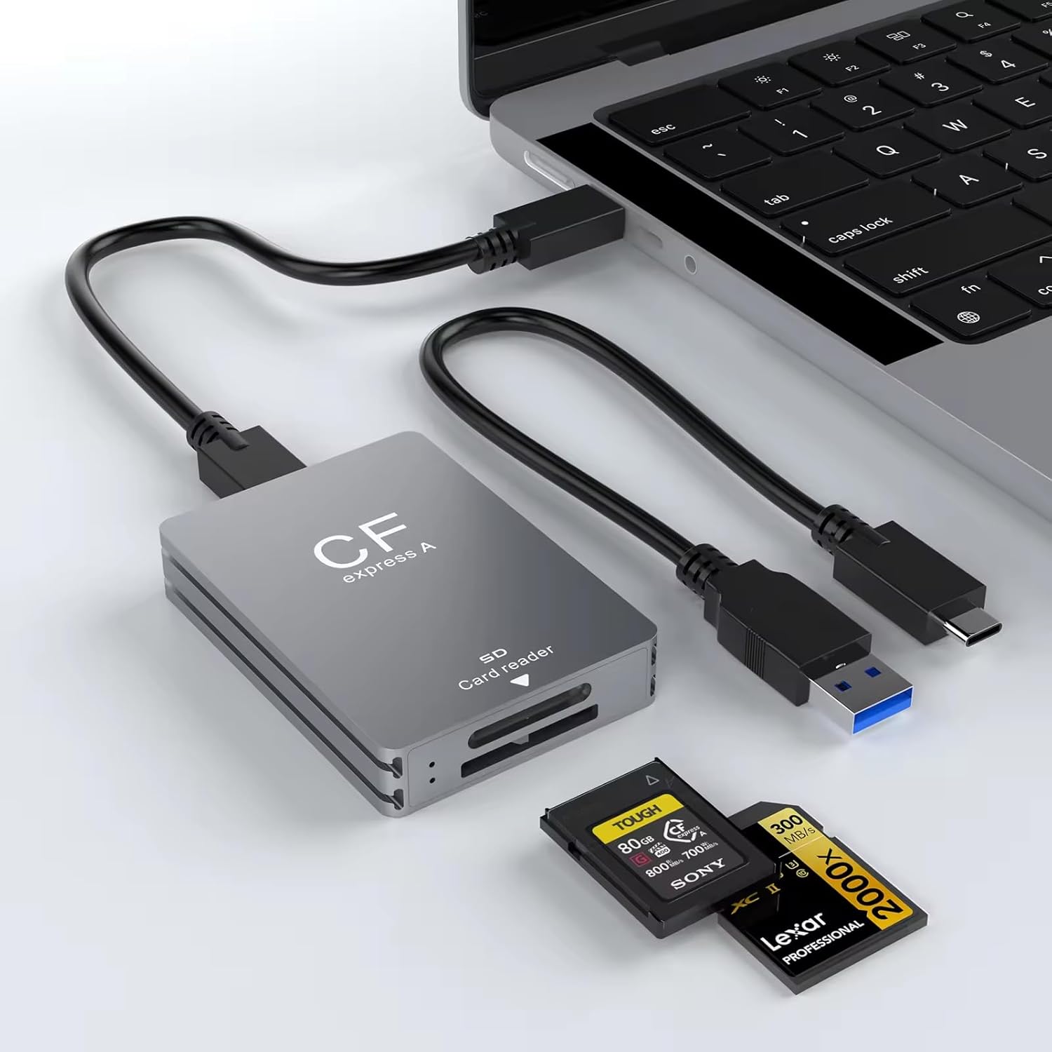 SCALEBEE CFexpress Type A and SD SDHX SDXC Dual Slot 2 in 1 Card Reader USB 3.2 Gen 2 with Transfer up to 10GB/s Compact Slim Metal Body with Type C to C and Type C to A Cable Included (Type A) SCALEBEE CFexpress Type A and SD SDHX SDXC Dual Slot 2 in 1 Card Reader USB 3.2 Gen 2 with Transfer up to 10GB/s Compact Slim Metal Body with Type C to C and Type C to A Cable Included (Type A)