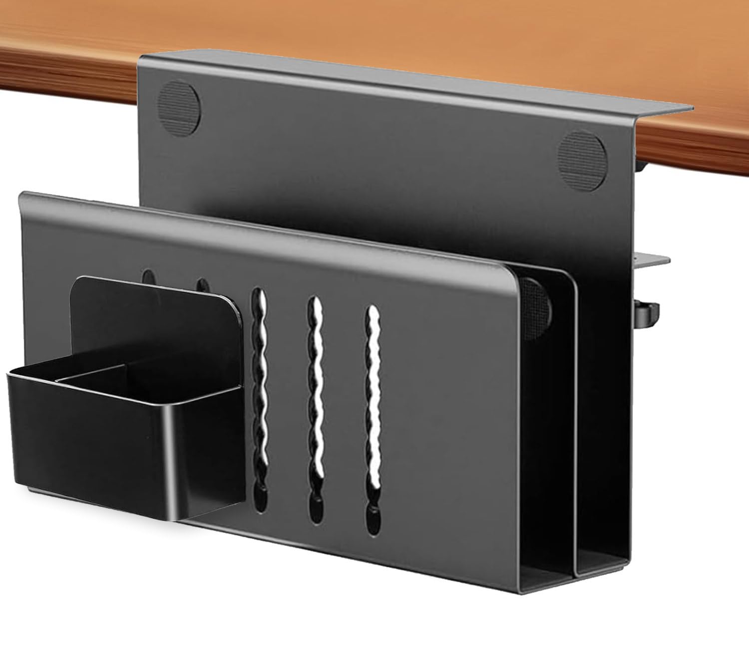 osseph 2 Tier Desk side storage,Under Table Storage Clamp on Table Organizer with Magnetic Pen Holder, No Drill Hanging Under Desk Laptop Holder for Office and Home