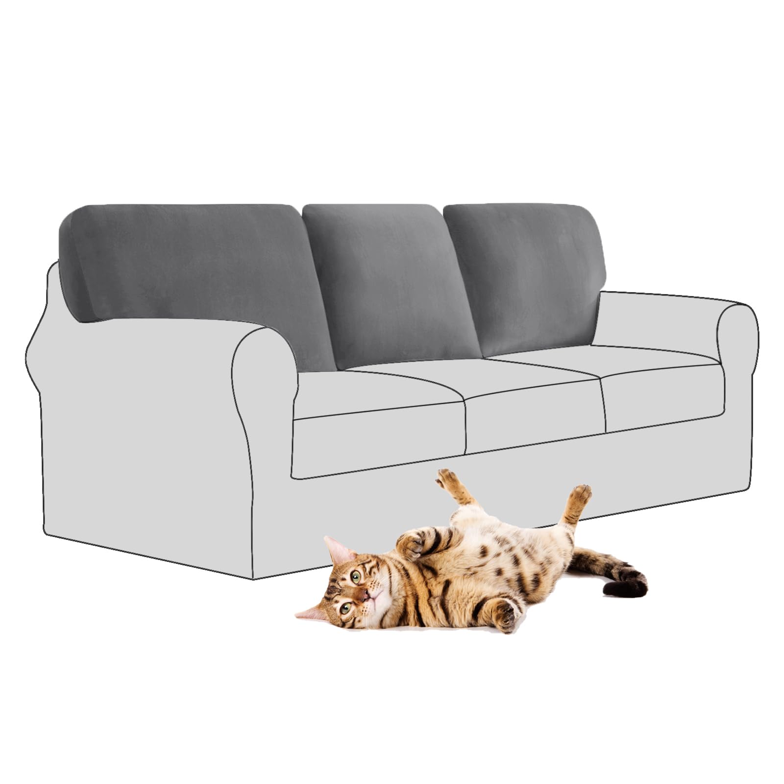 SYLC Stretch Velvet Sofa Backrest Cover, Back Cushion Covers Non-Slip Sofa Cushion Slipcovers for Couch Chesterfield Caravan RV Dinette (Mid-grey,3 pcs Square L) — image 1
