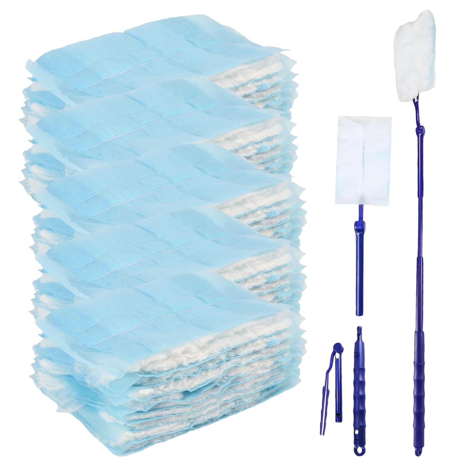 Uoxmiy Blue 50Pcs Fluffy Dust Magnet Refills, Disposable Dusters Refill With Retractable Handle, Electrostatic Duster Refills Head For Home Office Furniture Blinds Car Cleaning